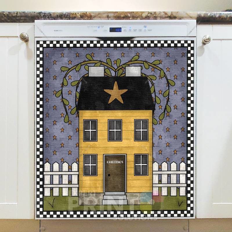Primitive Country Saltbox House #6 Dishwasher Sticker