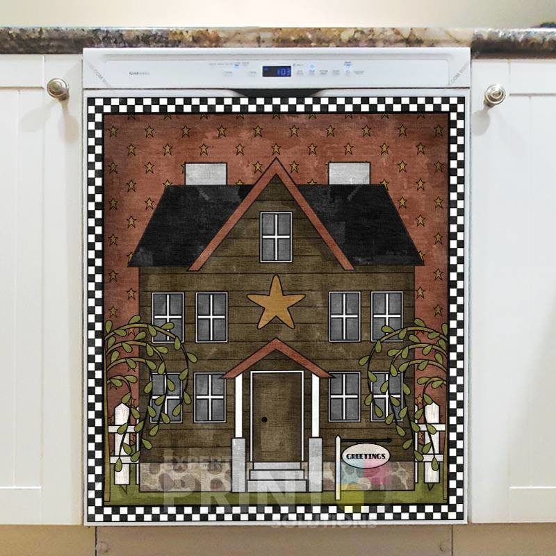 Primitive Country Saltbox House #5 Dishwasher Sticker
