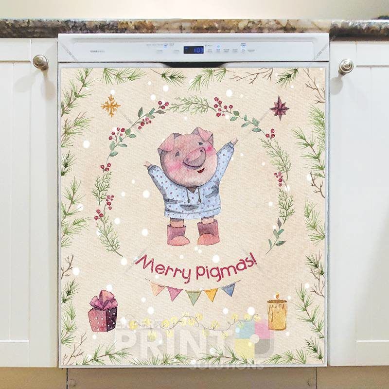 Christmas - Happy Piggies' Christmas #2 - Merry Pigmas Dishwasher Sticker
