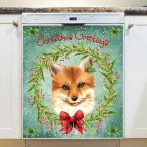 Christmas - Little Fox Greeting - Christmas Greetings Dishwasher Sticker