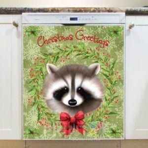 Christmas - Raccoon Greetings - Christmas Greetings Dishwasher Sticker