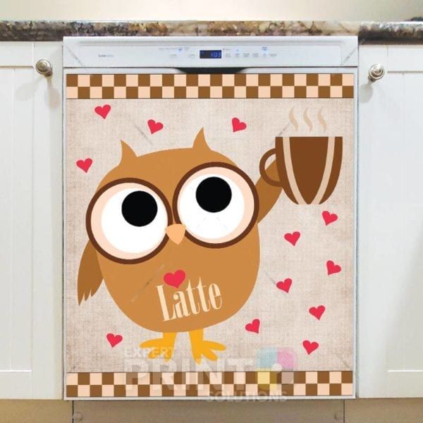 Coffee Lover Owl #13 - Latte Dishwasher Sticker