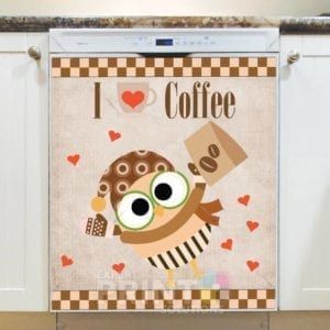Coffee Lover Owl #10 - I Heart Coffee Dishwasher Sticker
