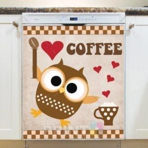 Coffee Lover Owl #5 - I Heart Coffee Dishwasher Sticker