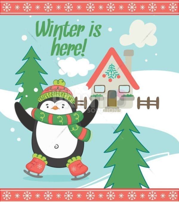 Christmas - Happy Skating Penguin - Winter is Here Dishwasher Sticker