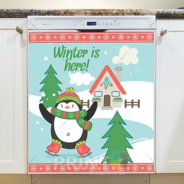 Christmas - Happy Skating Penguin - Winter is Here Dishwasher Sticker