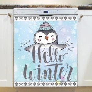 Christmas - Hello Winter Cute Penguin Dishwasher Sticker