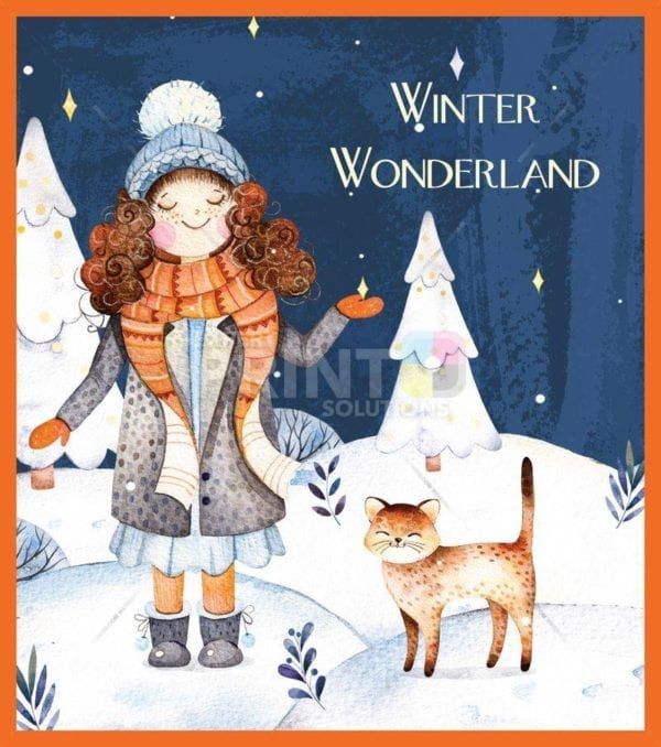 Christmas - Little Girl with a Cat - Winter Wonderland Dishwasher Sticker
