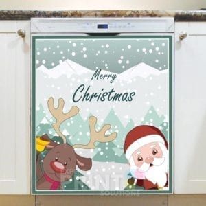 Christmas - Peeking Santa and Rudolph - Merry Christmas Dishwasher Sticker