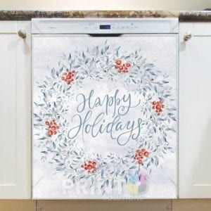 Christmas - Happy Holidays Pretty Wreath Dishwasher Sticker