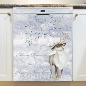 Christmas - Pretty Reindeer in the Snow - Merry Christmas and Happy New Year Dishwasher Sticker