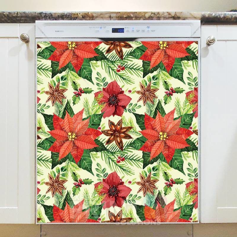 Christmas - Poinsettia Design Dishwasher Sticker
