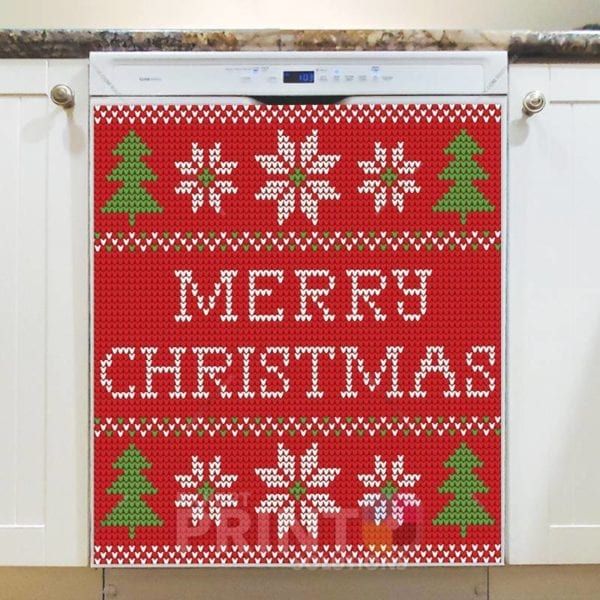 Christmas - Knitted Christmas Design #2 - Merry Christmas Dishwasher Sticker