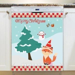 Christmas - Cute Santa Fox - Merry Christmas Dishwasher Sticker
