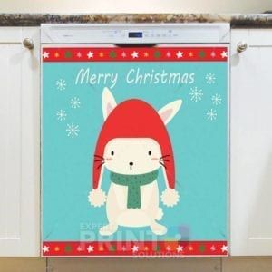 Christmas - Bunny in Hat - Merry Christmas Dishwasher Sticker