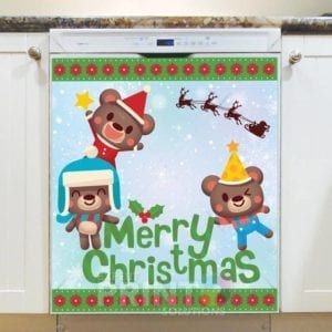 Christmas - Cute Teddy Bear Brothers - Merry Christmas Dishwasher Sticker
