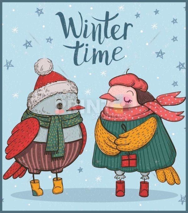 Christmas - Cute Winter Bird Couple - Winter Time Dishwasher Sticker