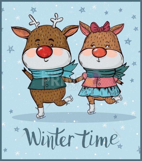 Christmas - Cute Winter Deer Couple - Winter Time Dishwasher Sticker
