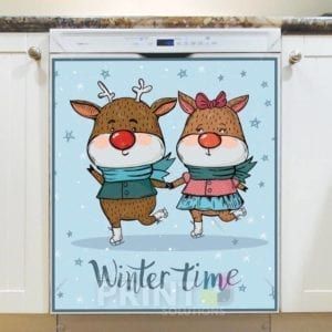 Christmas - Cute Winter Deer Couple - Winter Time Dishwasher Sticker
