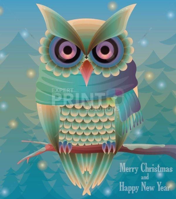 Christmas - Colorful Owl - Merry Christmas and Happy New Year Dishwasher Sticker