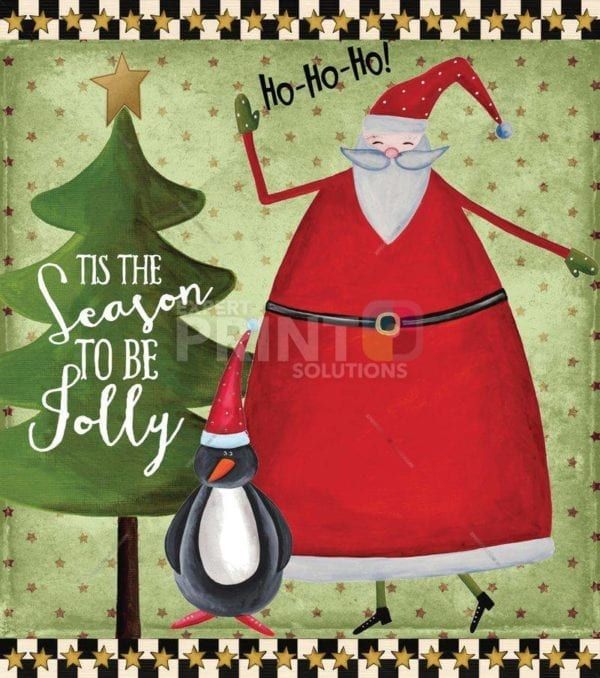Christmas - Prim Country Santa and Penguin - Ho Ho Ho Tis the Season to be Jolly Dishwasher Sticker