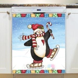 Christmas - Cute Skating Penguin Dishwasher Sticker