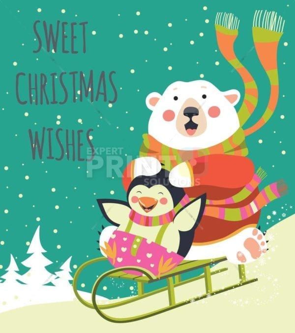 Christmas - Polar Bear with Penguin - Sweet Christmas Wishes Dishwasher Sticker
