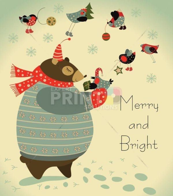 Christmas - Papa Bear and Birdies - Merry and Bright Dishwasher Sticker
