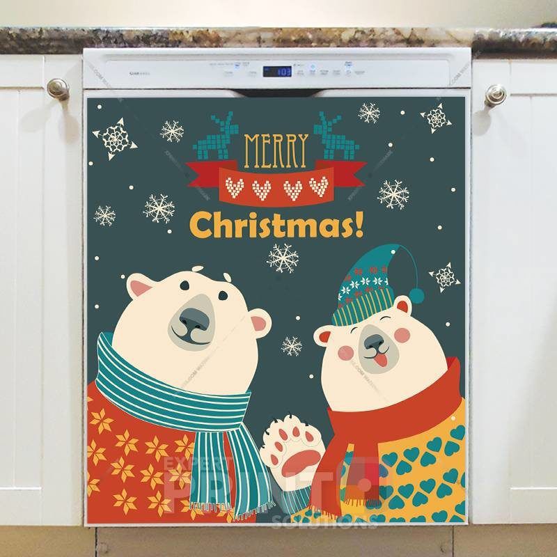 Christmas - Polar Bear Couple - Merry Christmas Dishwasher Sticker
