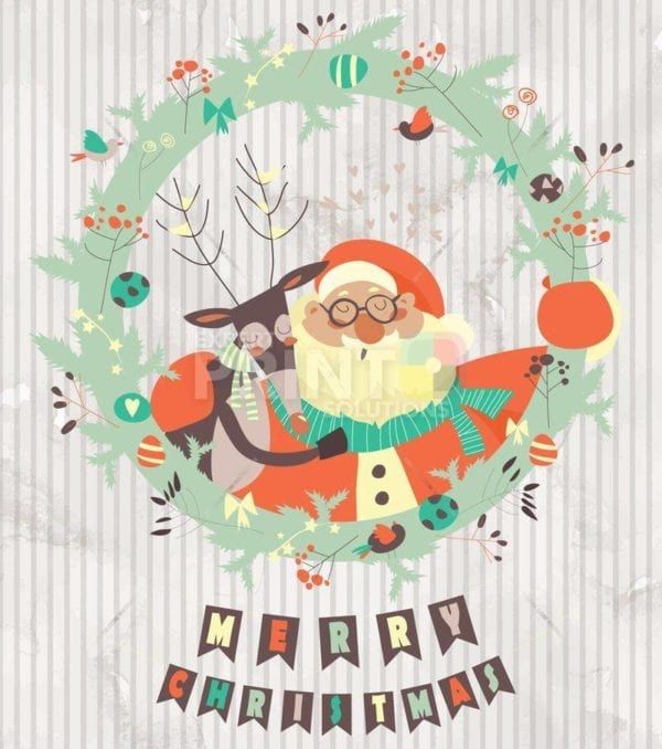 Christmas - Cute Santa Wreath - Merry Christmas Dishwasher Sticker