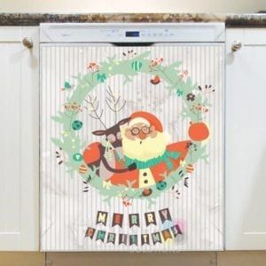 Christmas - Cute Santa Wreath - Merry Christmas Dishwasher Sticker