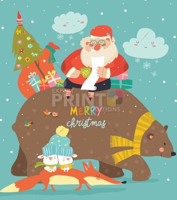 Christmas - Santa with Forest Animals - Merry Christmas Dishwasher Sticker