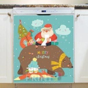 Christmas - Santa with Forest Animals - Merry Christmas Dishwasher Sticker
