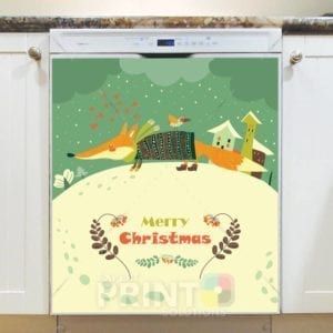 Christmas - Winter Town and Fox - Merry Christmas Dishwasher Sticker