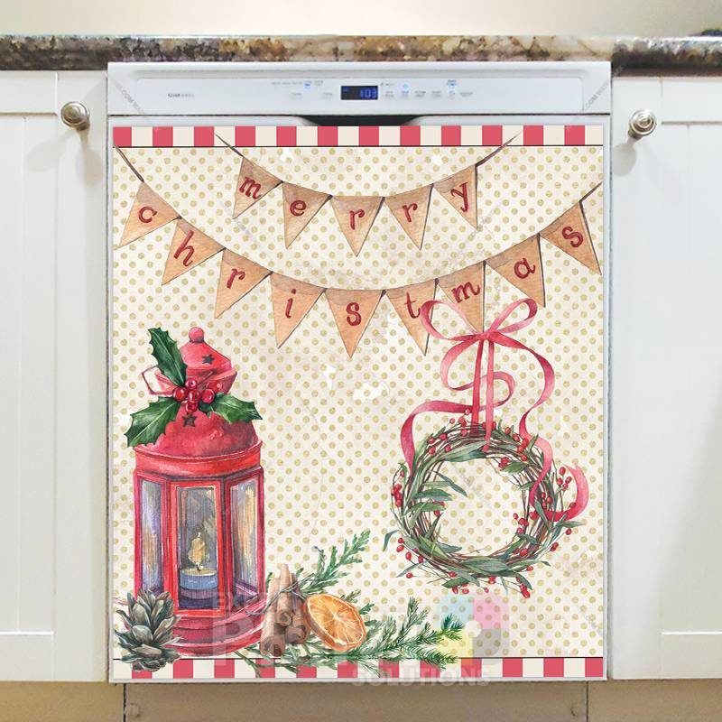 Christmas - Christmas Lantern and Decor - Merry Christmas Dishwasher Sticker