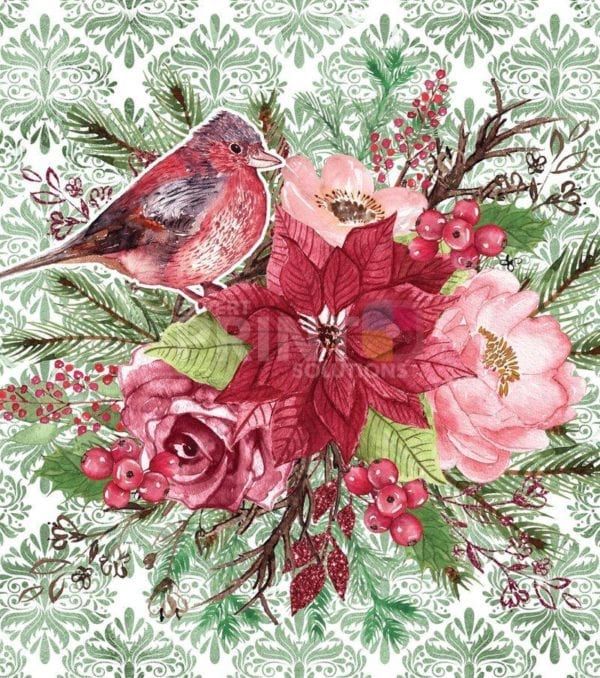 Christmas - Beautiful Poinsettia and Bird #2 Dishwasher Sticker