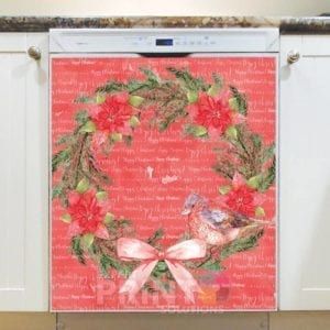 Christmas - Beautiful Poinsettia Wreath Dishwasher Sticker