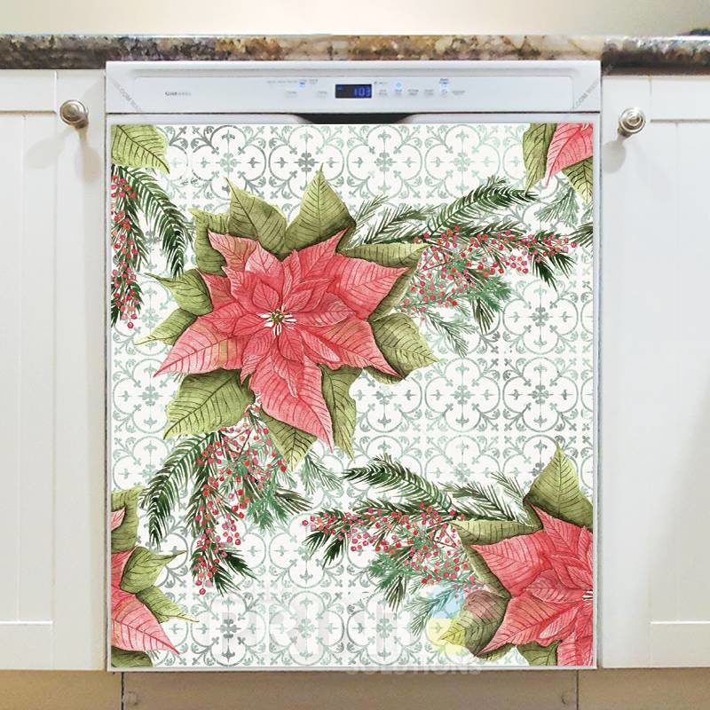 Christmas - Beautiful Poinsettia Flowers #2 Dishwasher Sticker