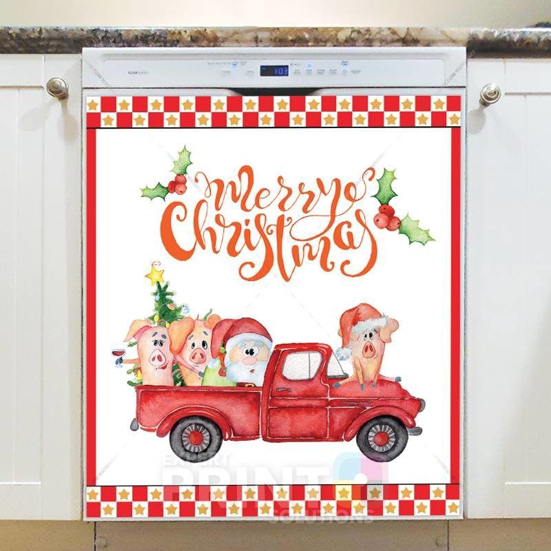 Cute Piggies' Christmas #7 - Merry Christmas Dishwasher Sticker