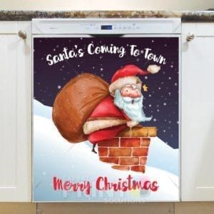 Christmas - Santa Claus in the Chimney - Santa's Coming to Town Merry Christmas Dishwasher Sticker