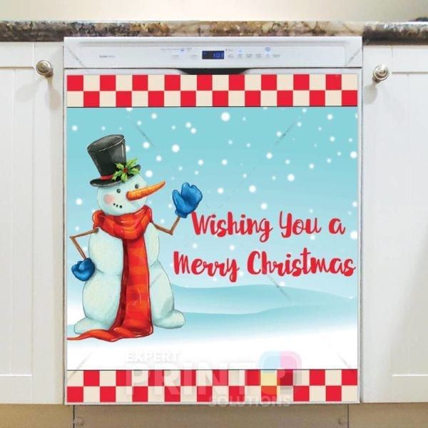 Christmas - Cute Christmas Snowman Wishes - Wishing you a Merry Christmas Dishwasher Sticker