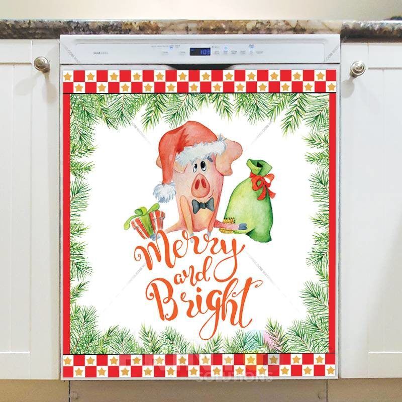 Cute Piggies' Christmas #6 - Merry and Bright Dishwasher Sticker