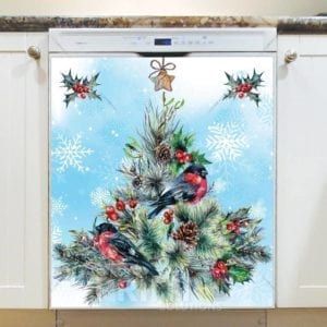 Christmas - Bullfinch Christmas Tree Dishwasher Sticker