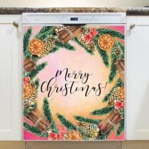 Christmas - Orange and Cinnamon Wreath - Merry Christmas Dishwasher Sticker