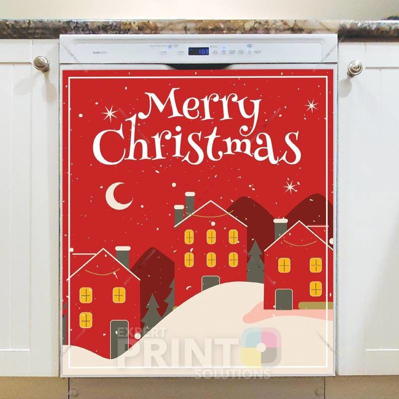 Christmas - Night in the Village - Merry Christmas Dishwasher Sticker