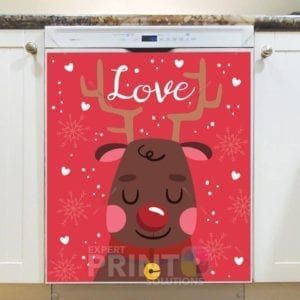 Christmas - Cute Rudolph - Love Dishwasher Sticker