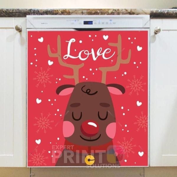 Christmas - Cute Rudolph - Love Dishwasher Sticker