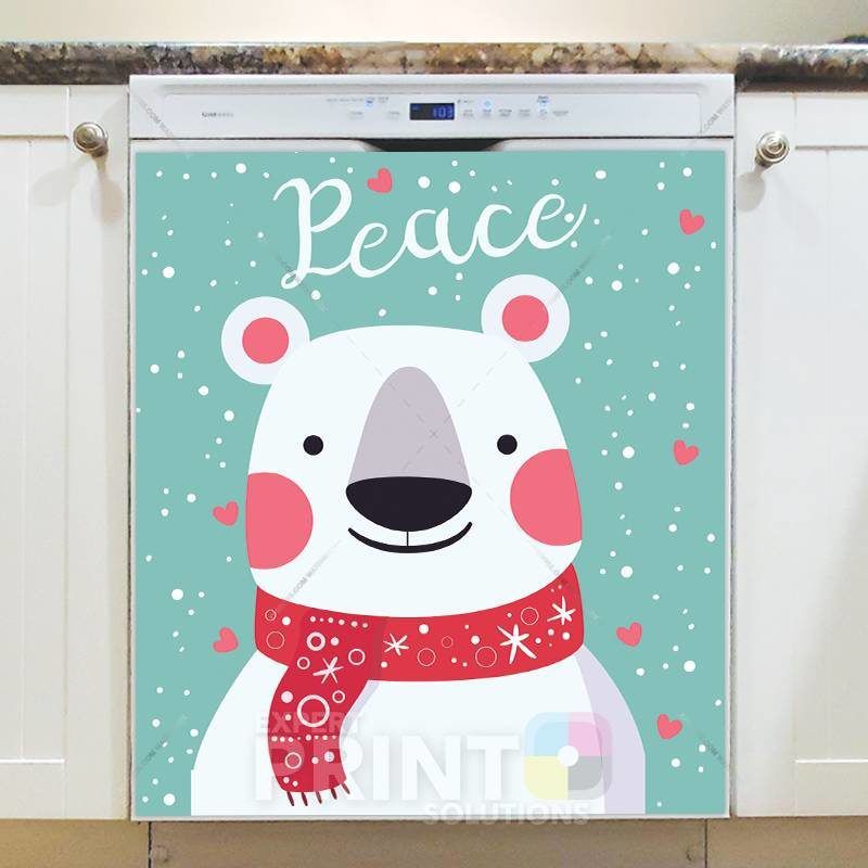 Christmas - Cute Polar Bear - Peace Dishwasher Sticker