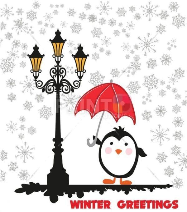 Christmas - Penguin in the Snowfall - Winter Greetings Dishwasher Sticker