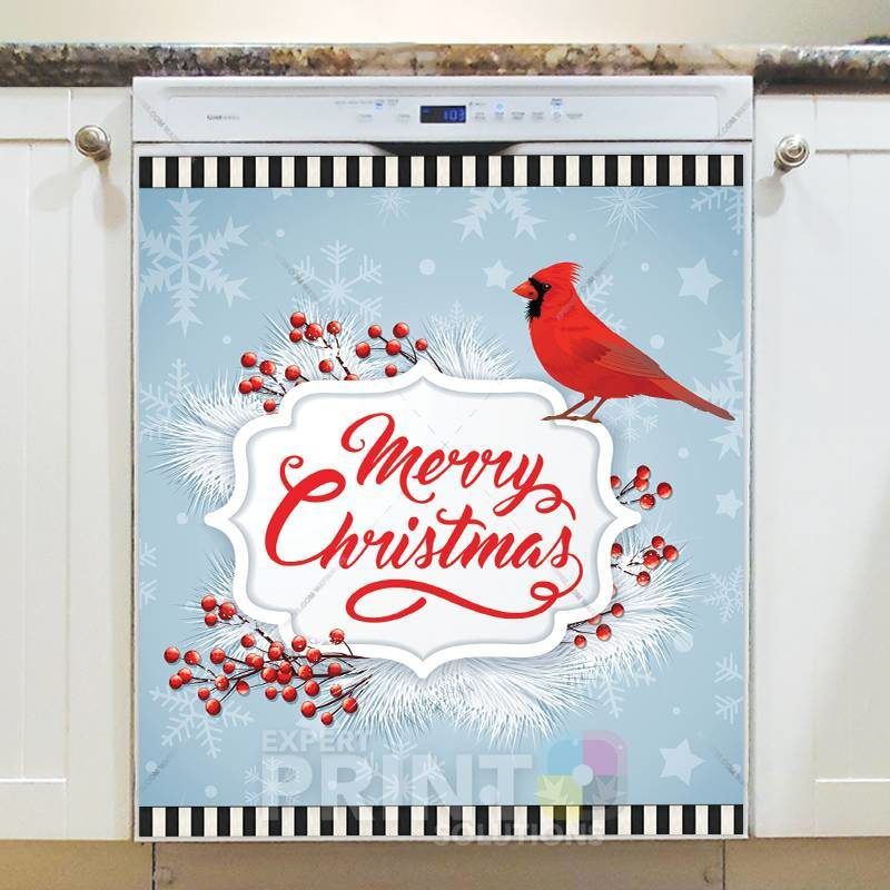 Christmas - Beautiful Cardinal - Merry Christmas Dishwasher Sticker
